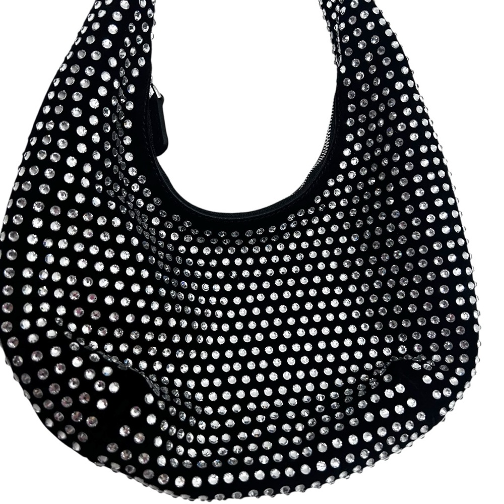Madewell Medium Crystal Embellished Oiled Suede Top Handle Bag Black - Picture 3 of 6